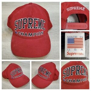 Supreme x Champion Embroidered Logo red 5-panel hat cap Snapback SS17 EUC